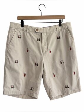 J McLaughlin Mens Oliver Golf Shorts Size 36 Embroidered Golf Carts and Clubs